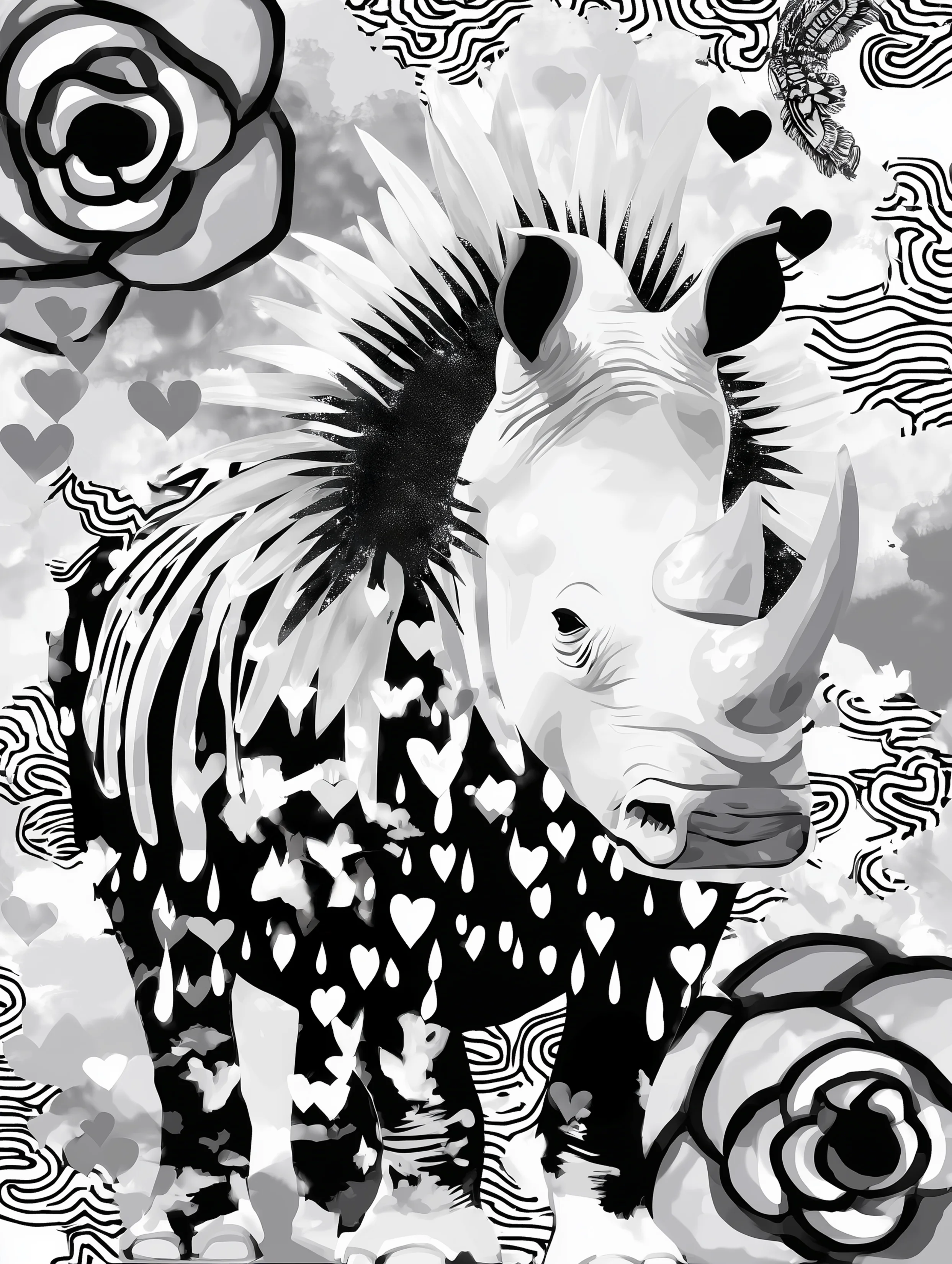 Free printable rhino coloring pages for adults featuring spiky hair rhino